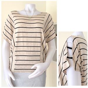 cream with black stripes open shoulder dolman short sleeve top